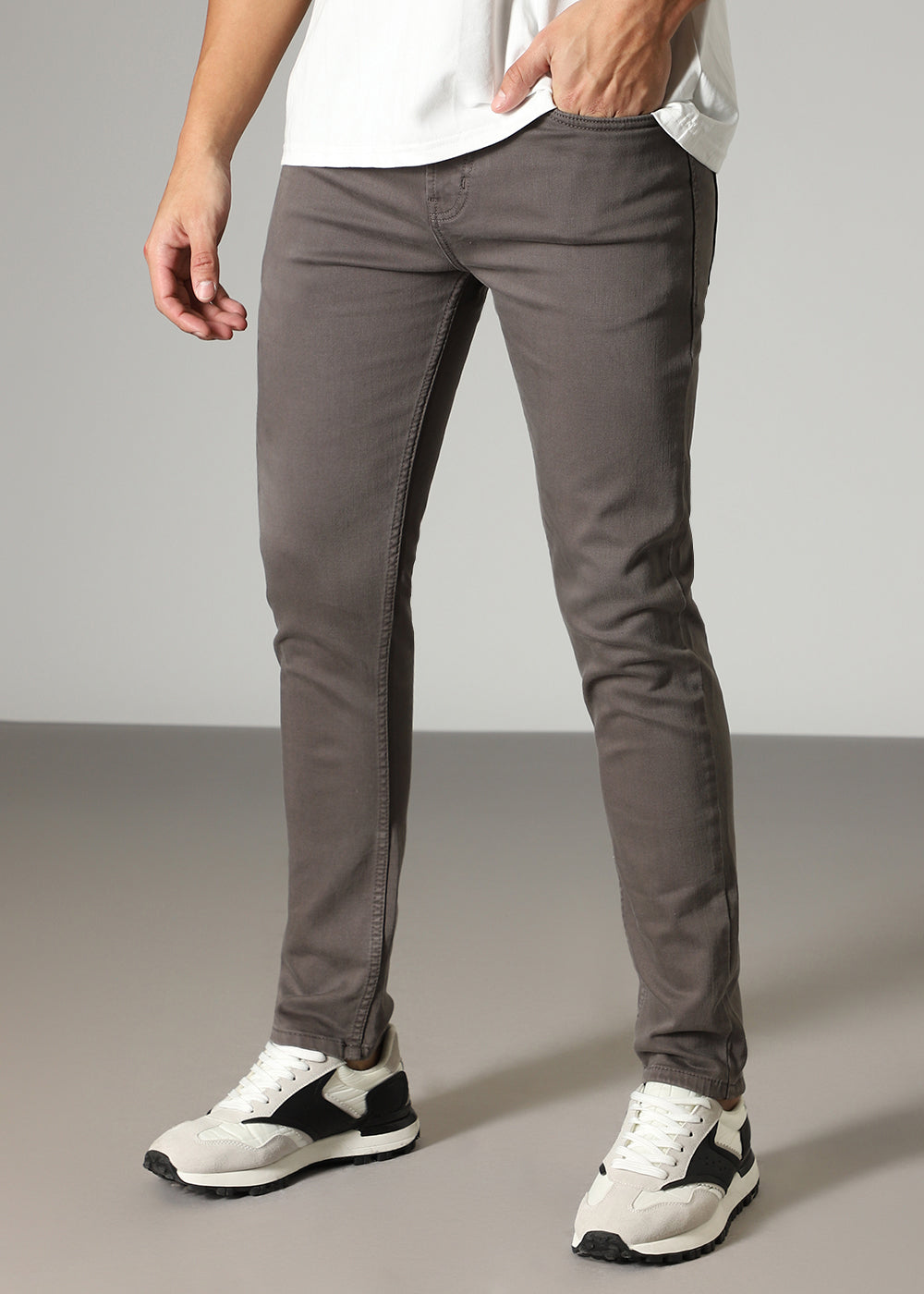 Greyish Brown Ankle Slim Fit Denim