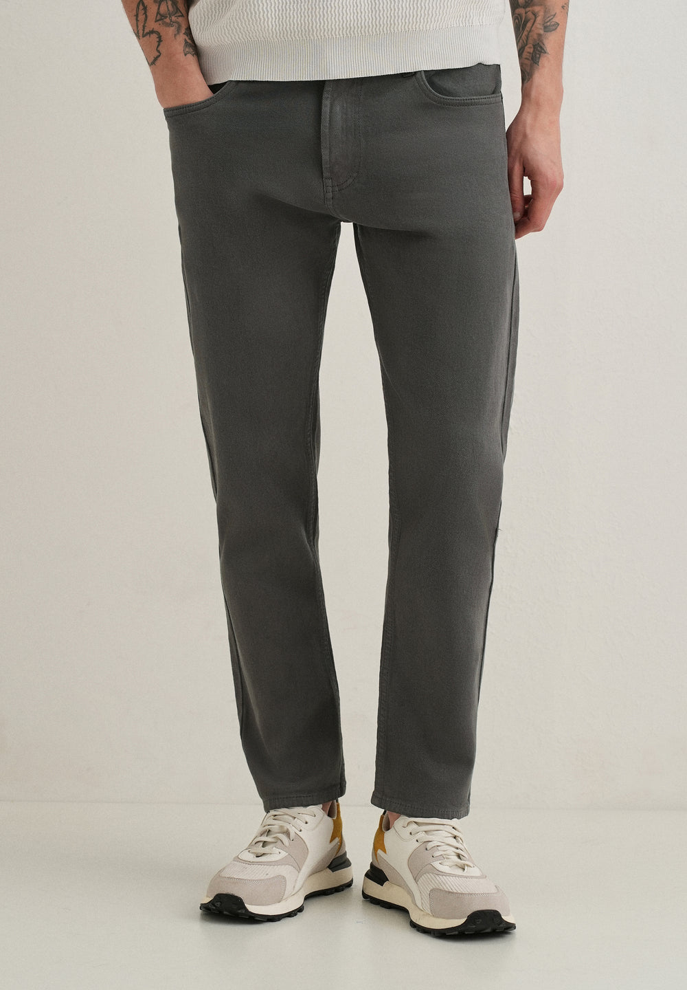 Greyish Brown Ankle Slim Fit Denim