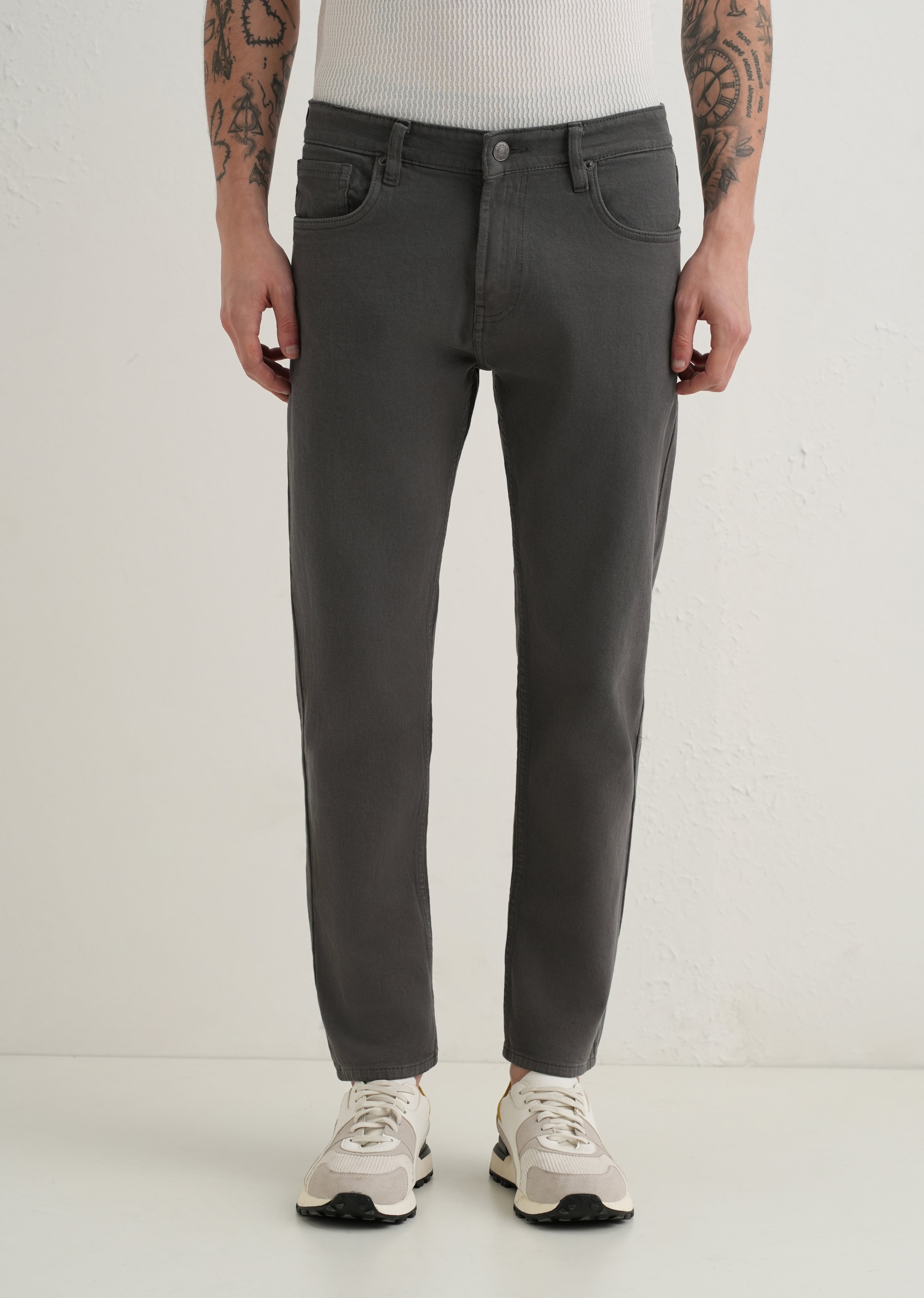 Greyish Brown Ankle Slim Fit Denim