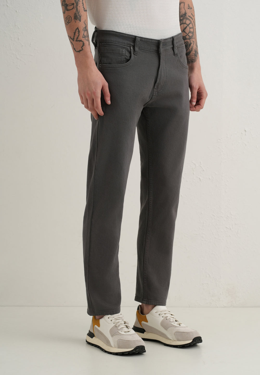 Greyish Brown Ankle Slim Fit Denim