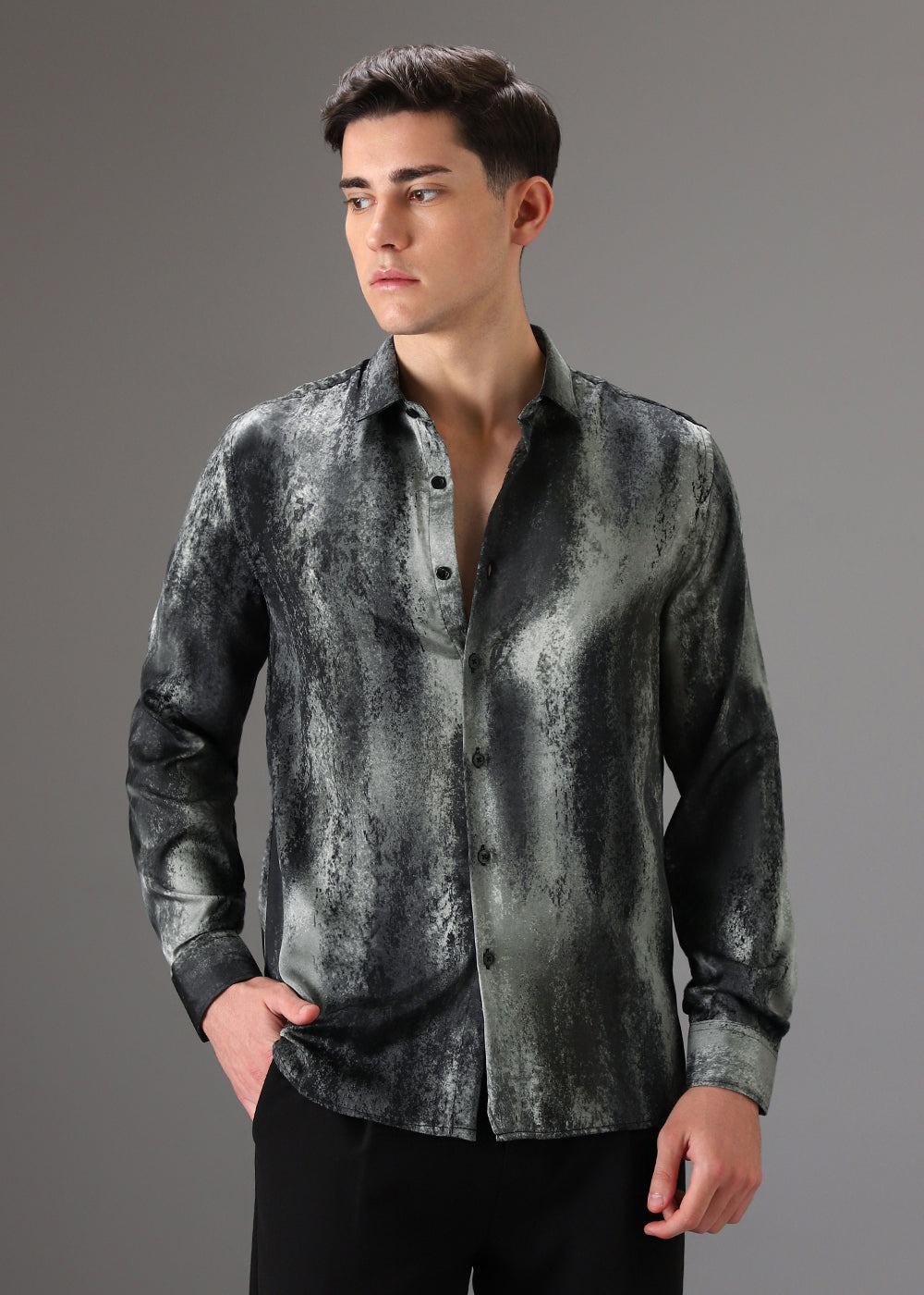 Greyish Green Abstract Printed Shirt