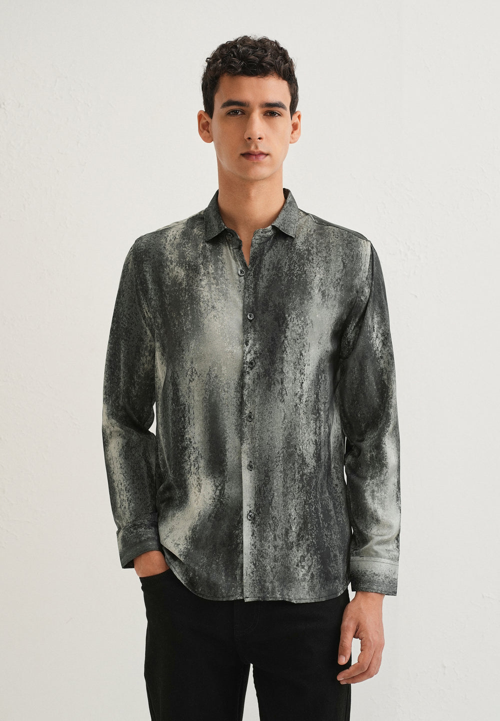 Greyish Green Abstract Printed Shirt