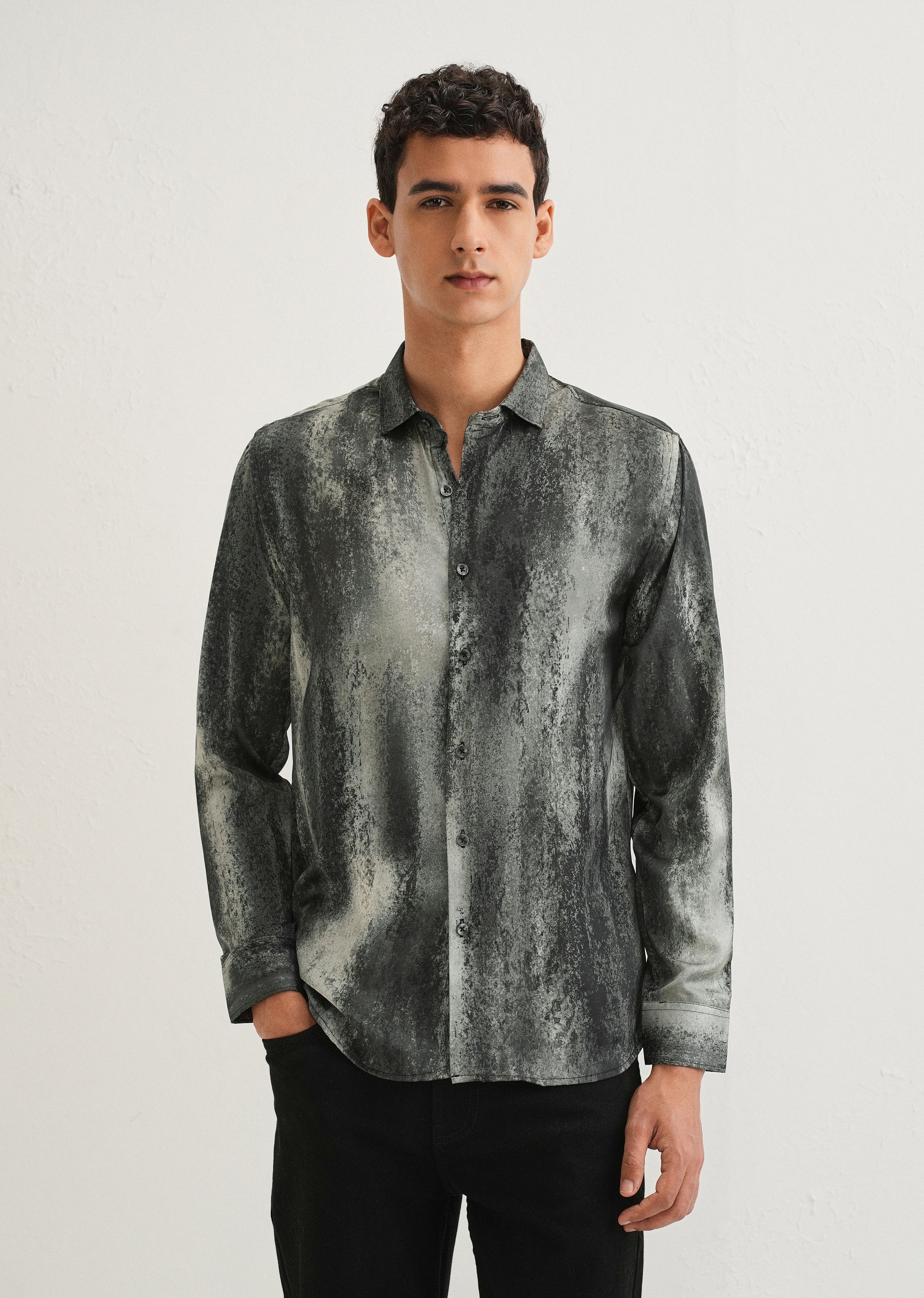 Greyish Green Abstract Printed Shirt
