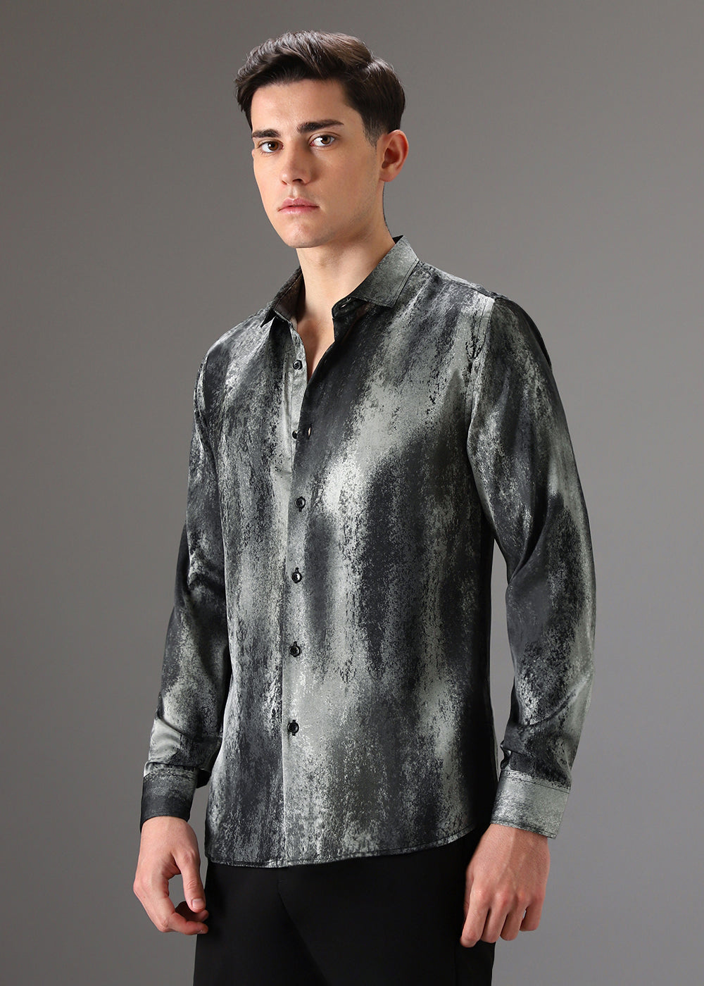 Greyish Green Abstract Printed Shirt