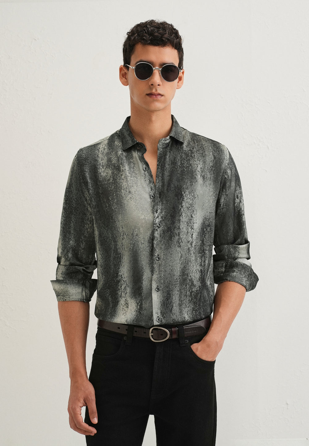 Greyish Green Abstract Printed Shirt