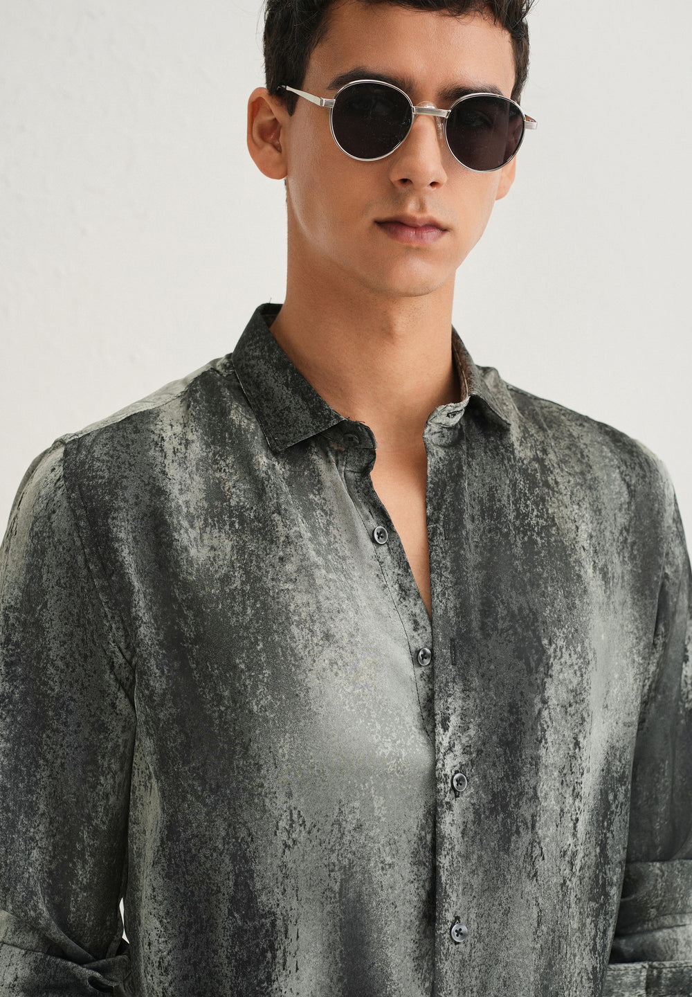 Greyish Green Abstract Printed Shirt