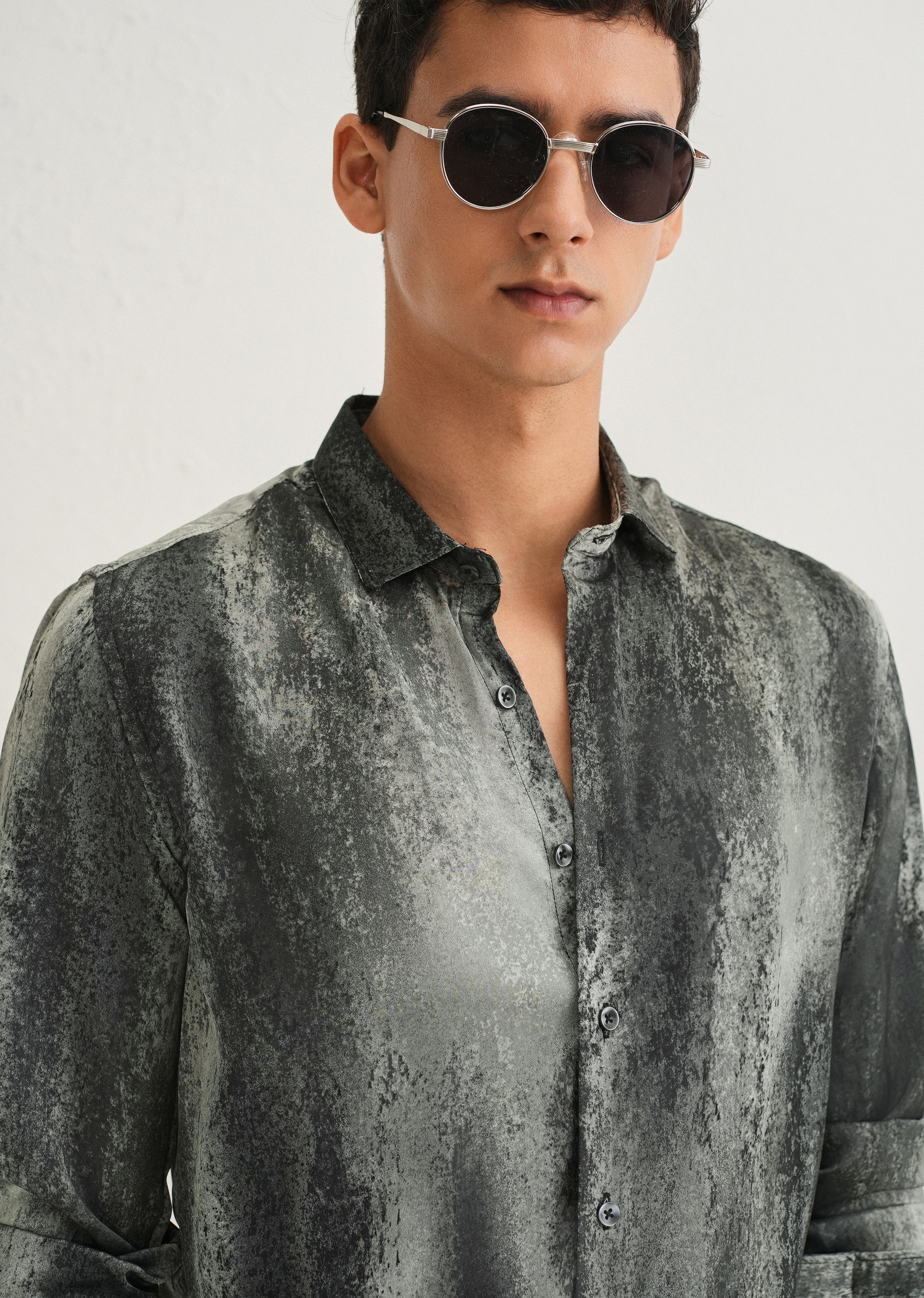 Greyish Green Abstract Printed Shirt