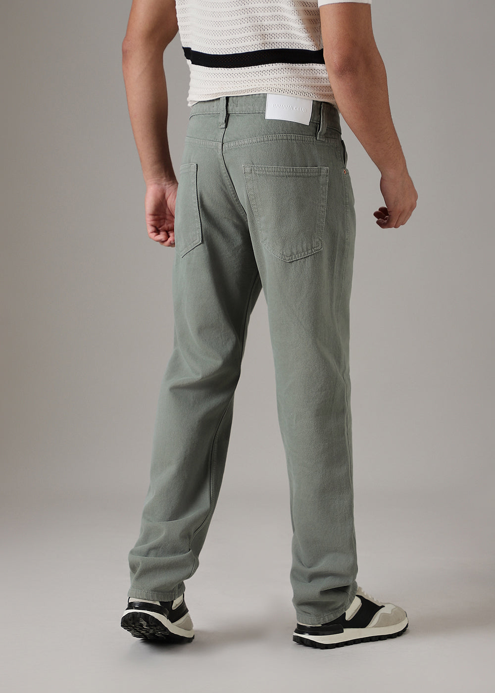 Greyish Green Straight Fit Denim