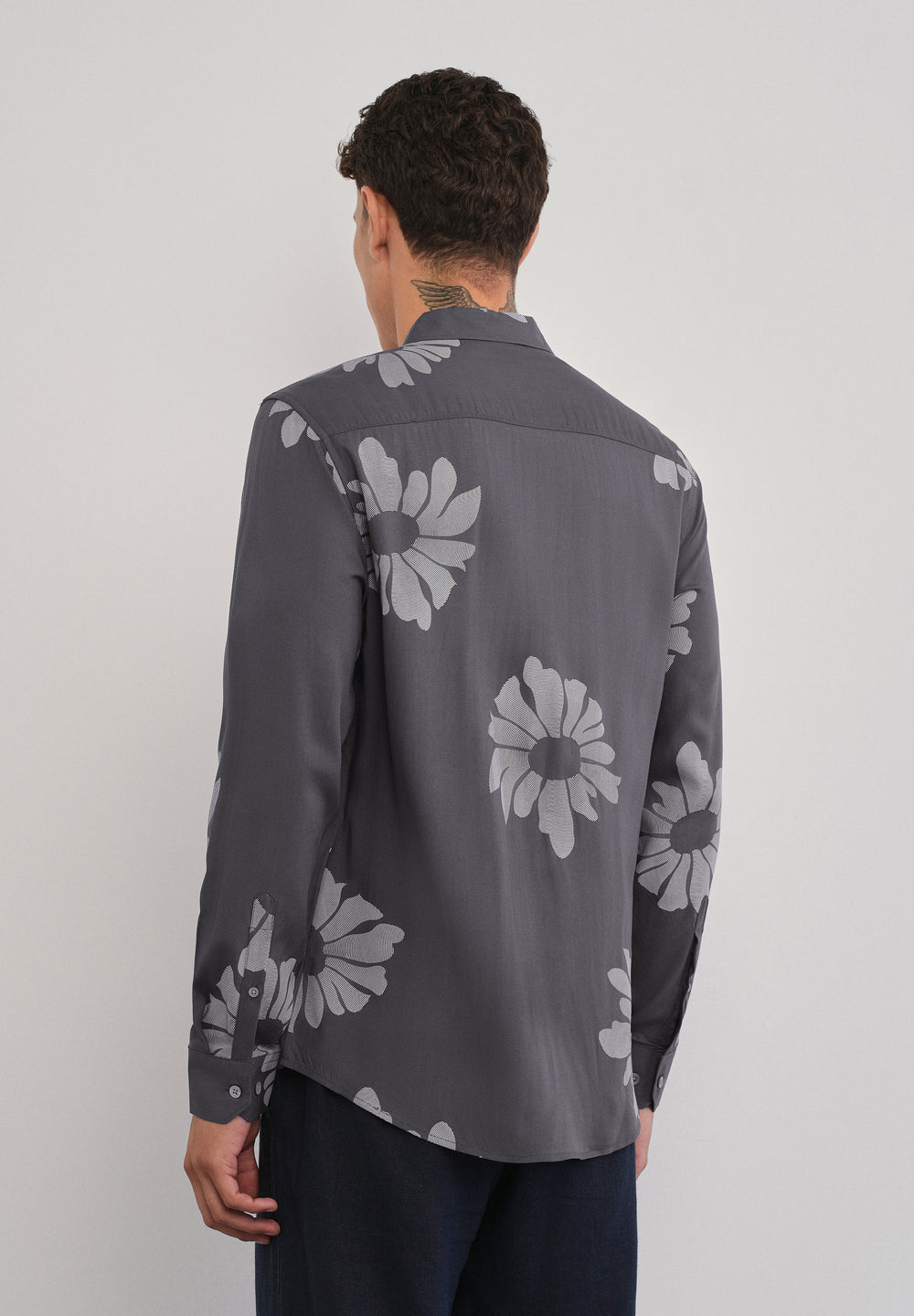 Grey Linear Floral Print Shirt