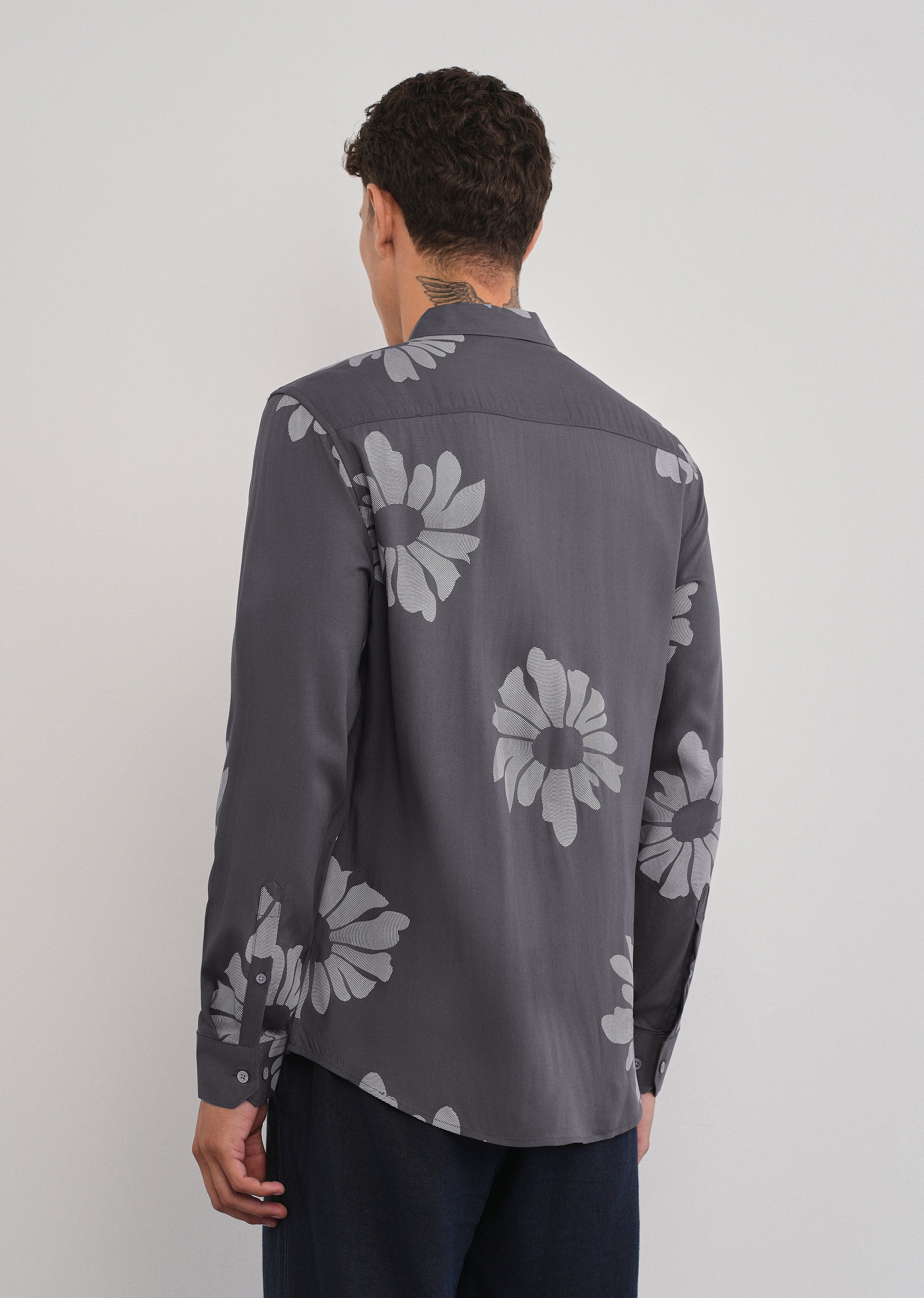 Grey Linear Floral Print Shirt