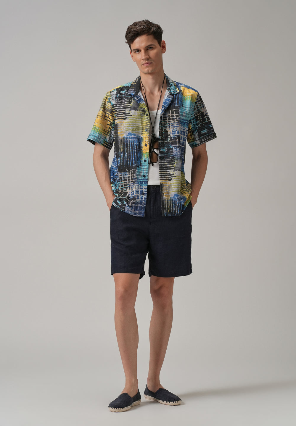 Grid Brush Stroke Half Sleeve Shirt