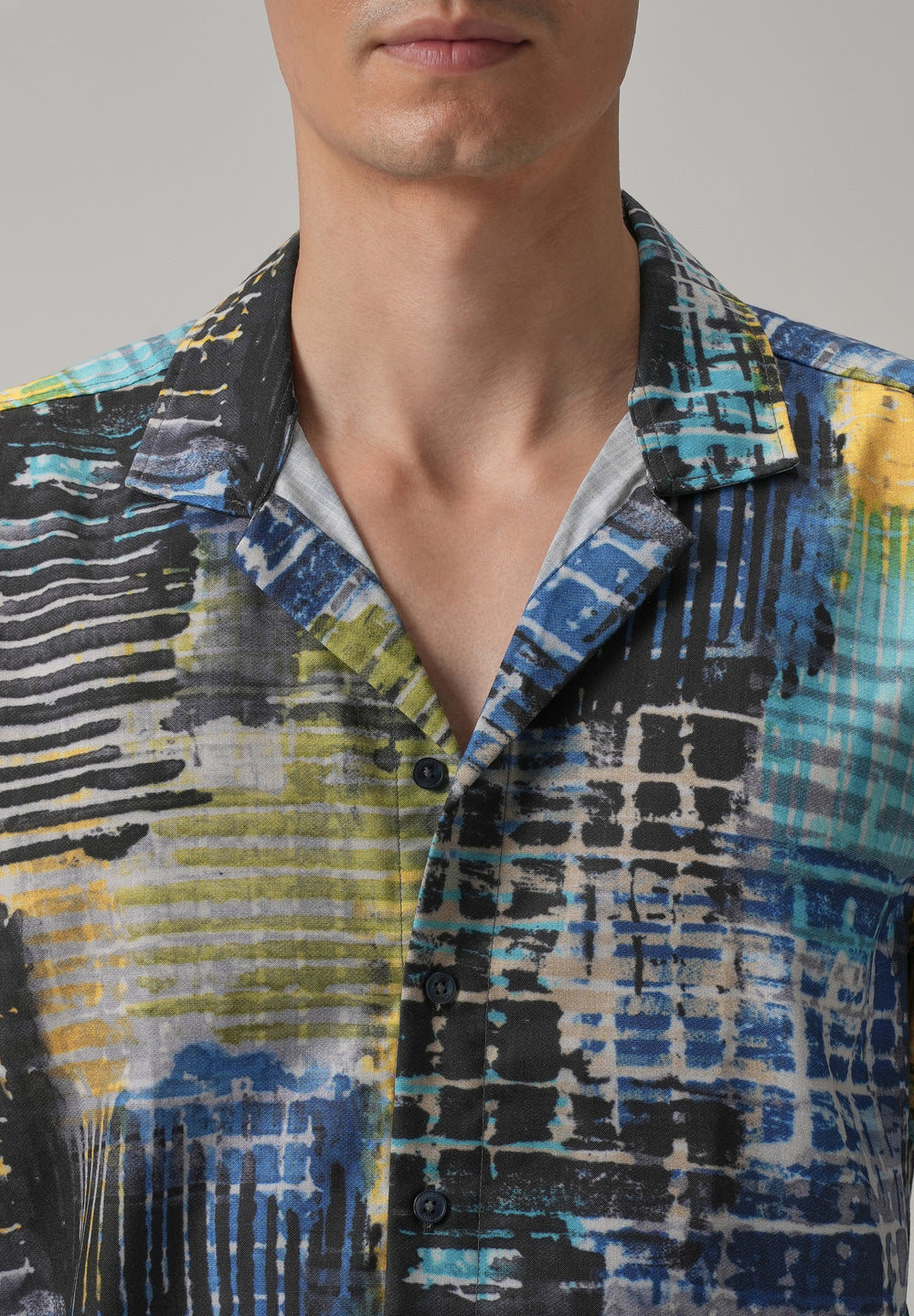 Grid Brush Stroke Half Sleeve Shirt