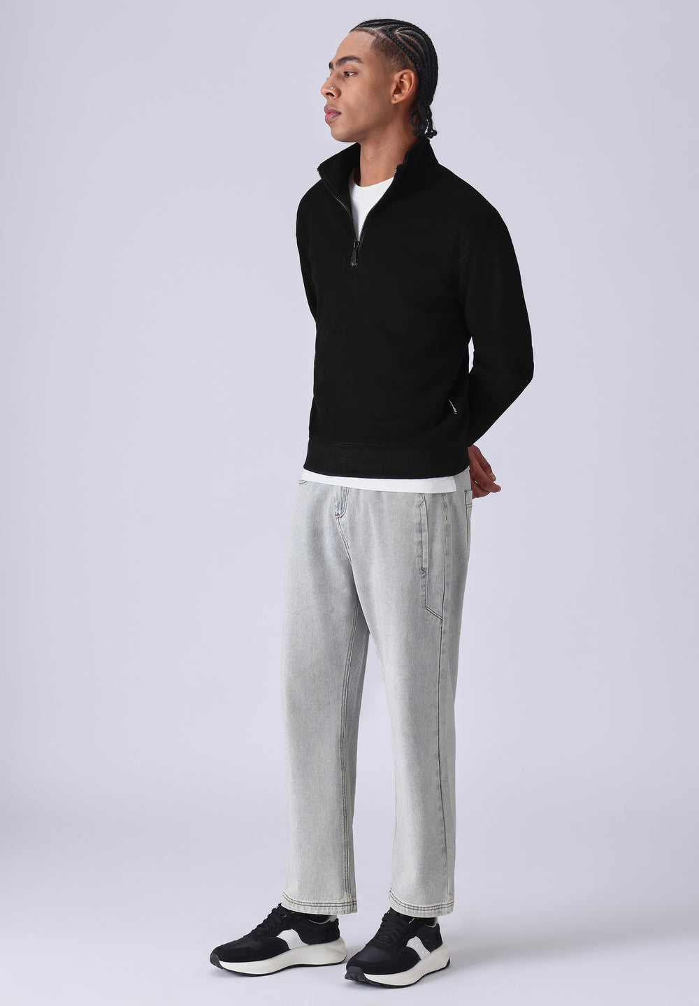 Half Zipper Black Sweatshirt