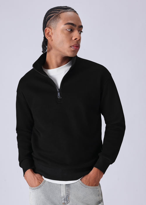 Half Zipper Black Sweatshirt