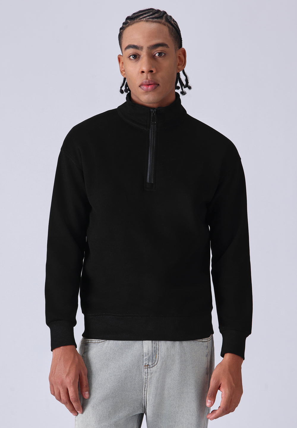 Half Zipper Black Sweatshirt