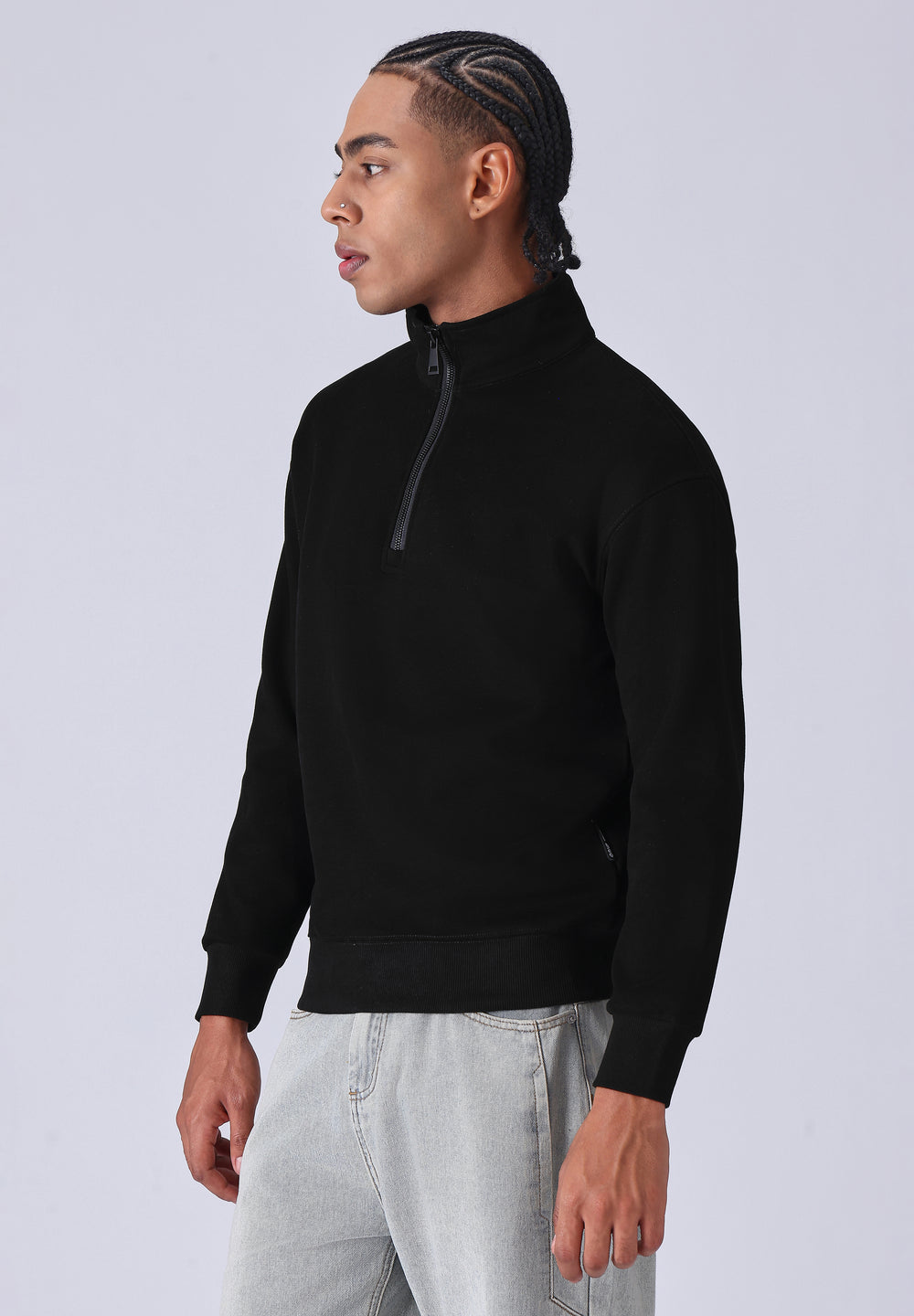Half Zipper Black Sweatshirt