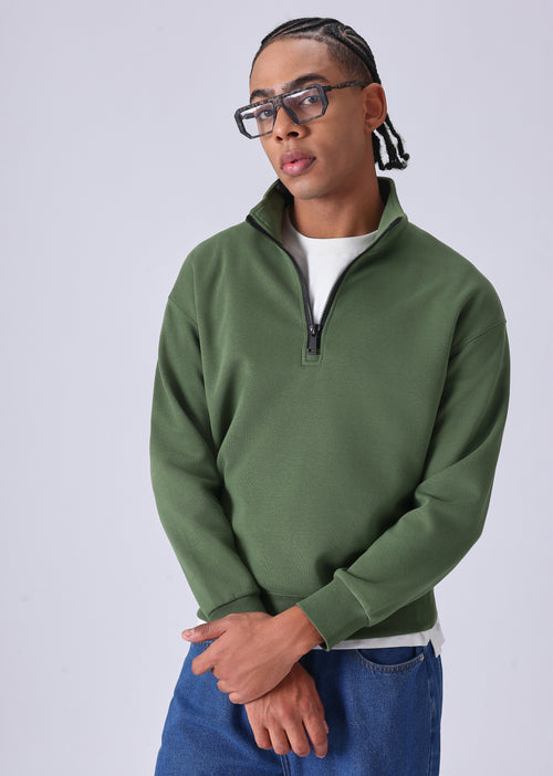 Half Zipper Green Sweatshirt