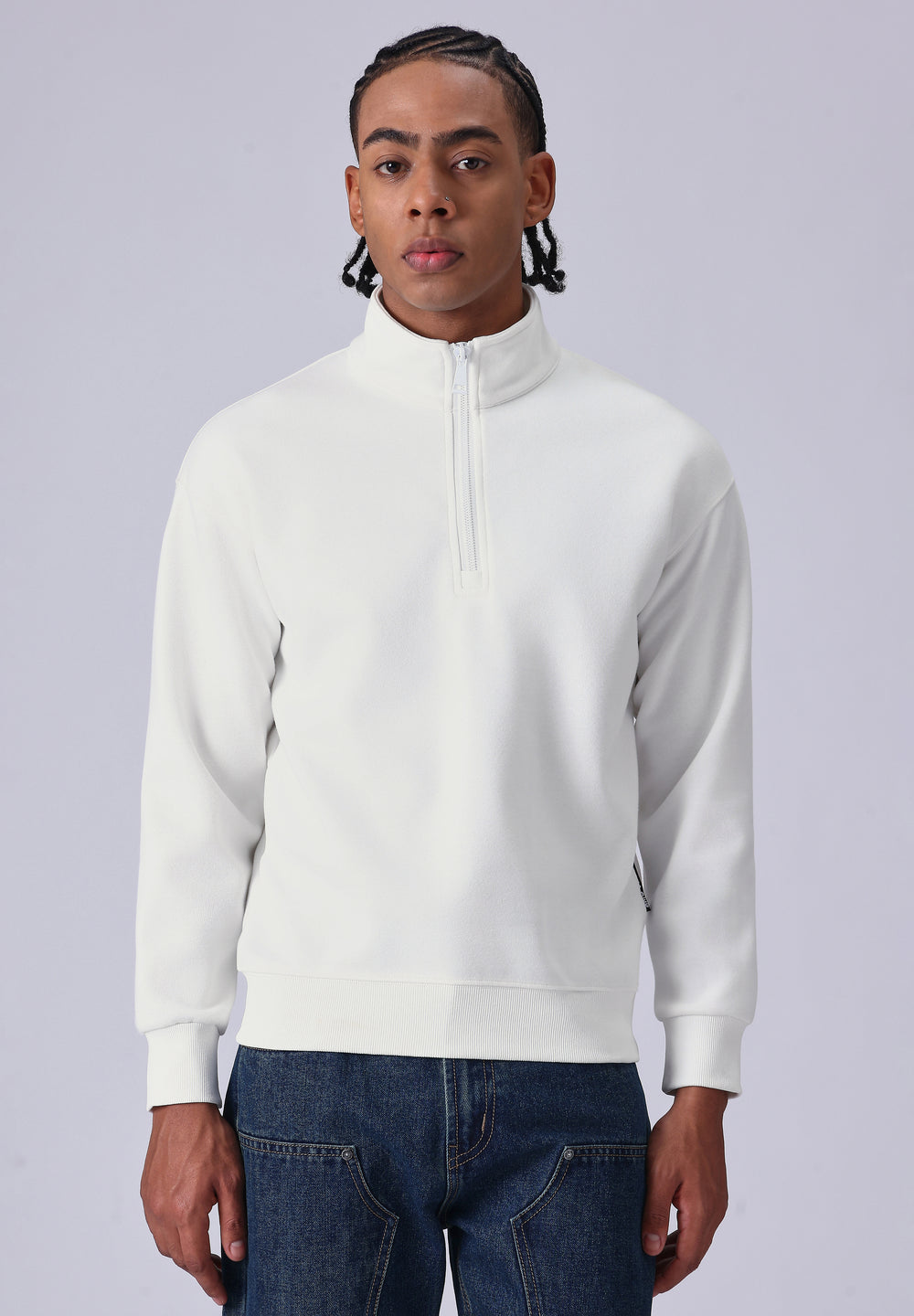 Half Zipper White Sweatshirt