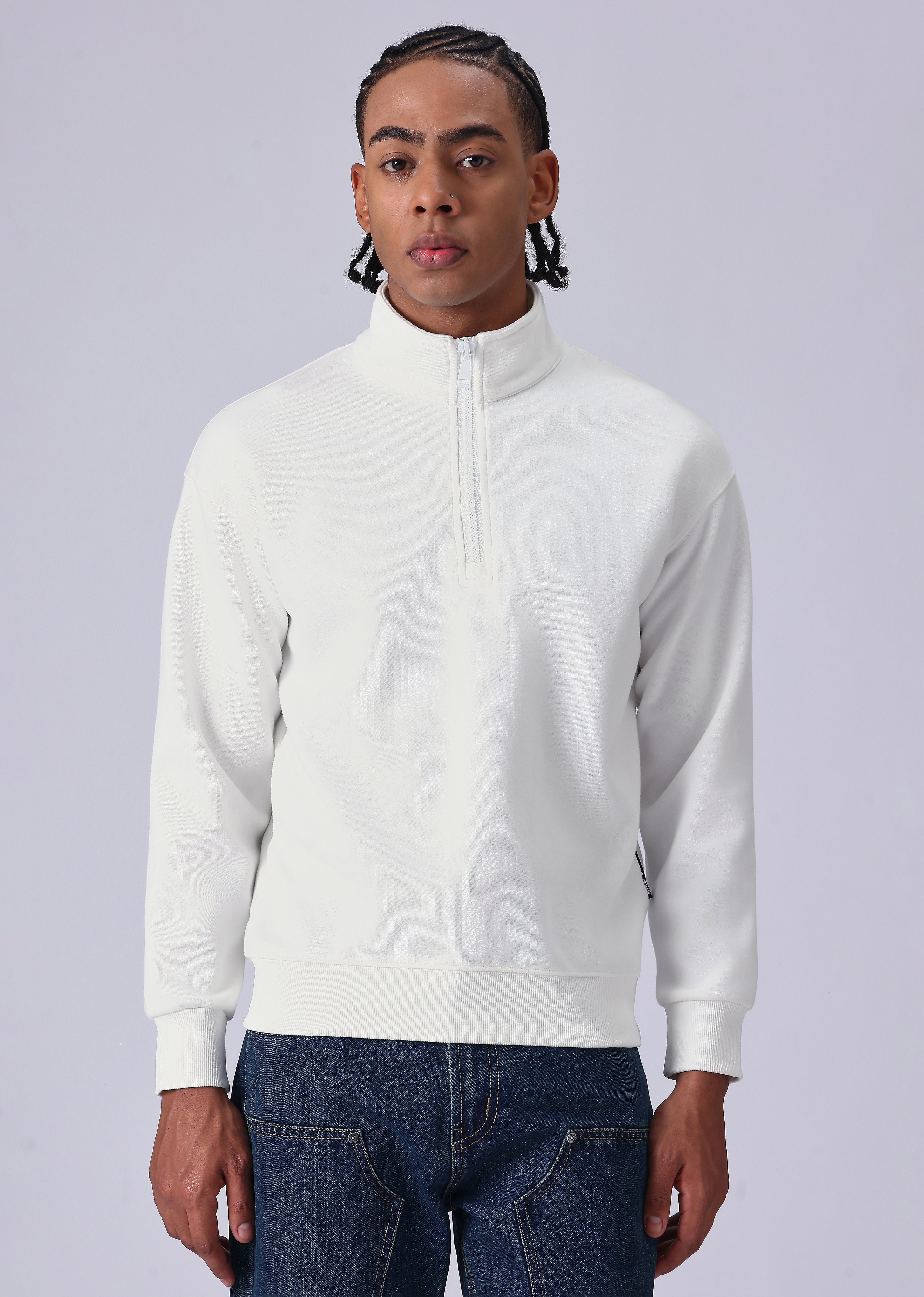 Half Zipper White Sweatshirt