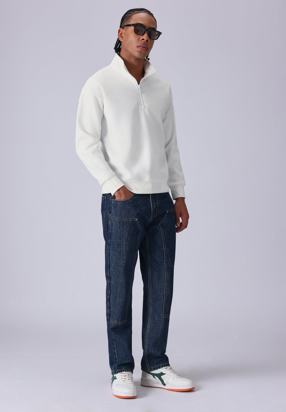 Half Zipper White Sweatshirt
