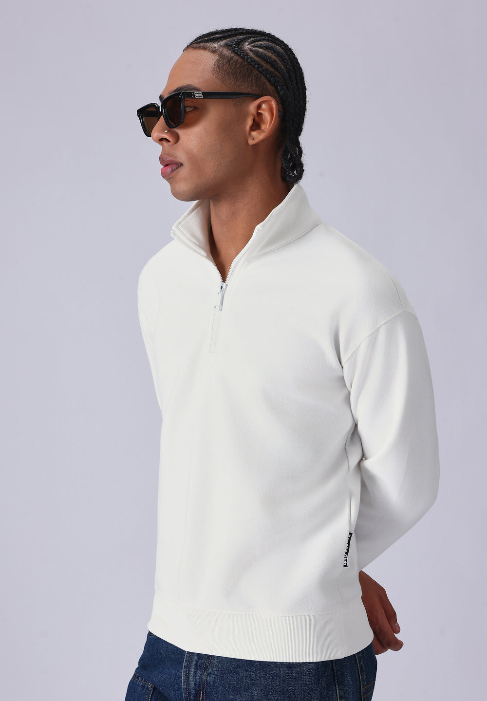 Half Zipper White Sweatshirt