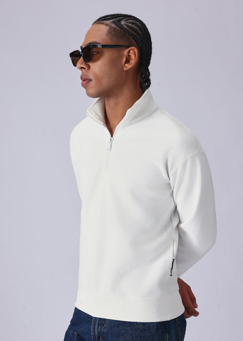 Half Zipper White Sweatshirt