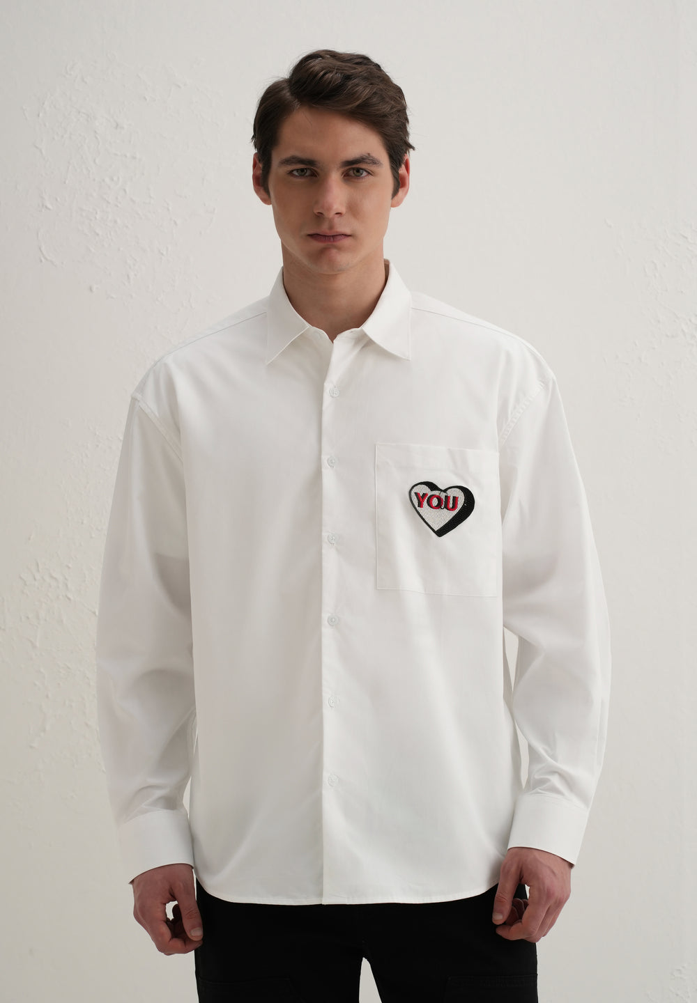 Heart Accent Applique White Cotton Shirt