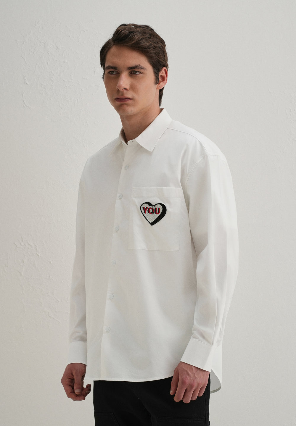 Heart Accent Applique White Cotton Shirt