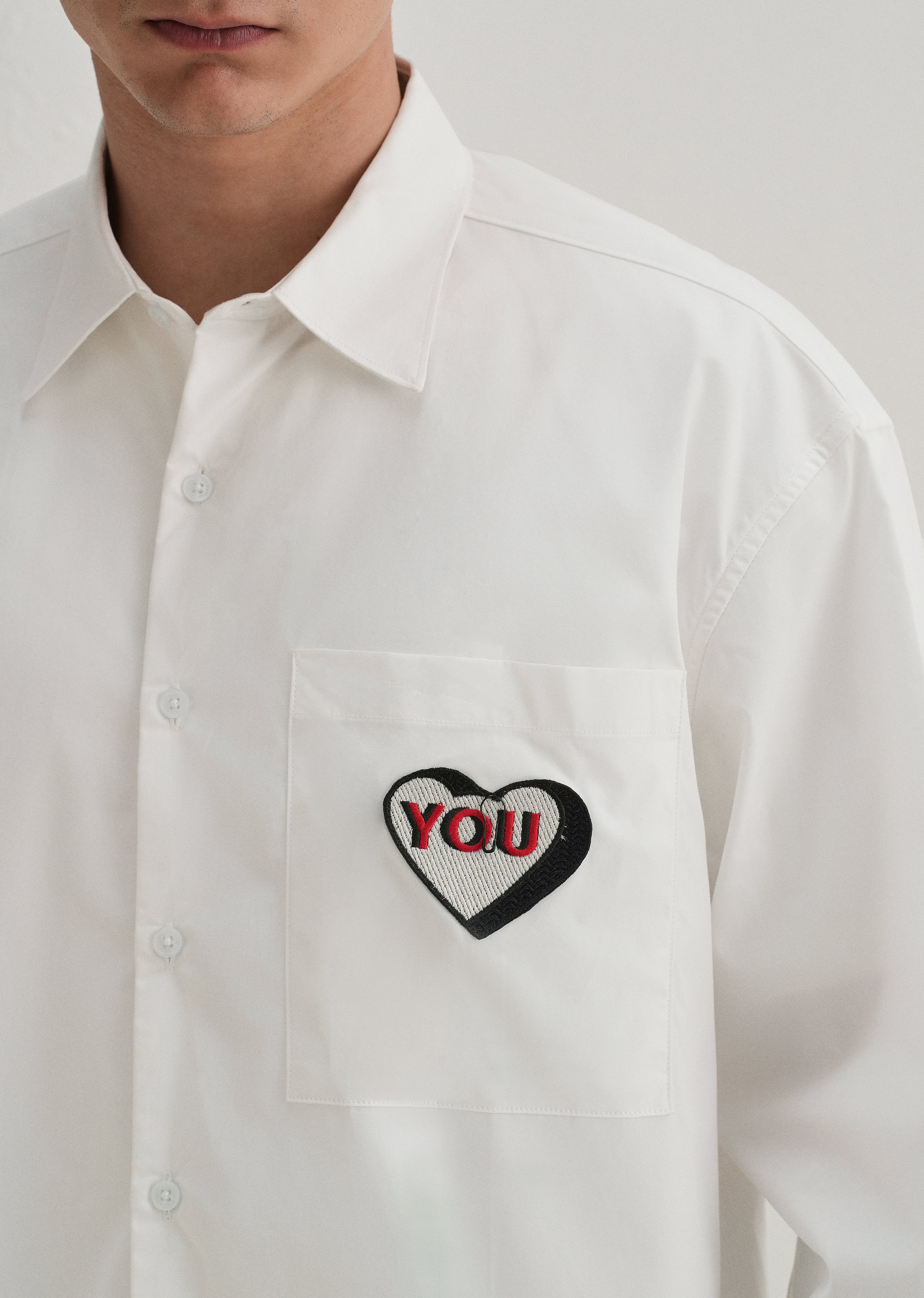 Heart Accent Applique White Cotton Shirt