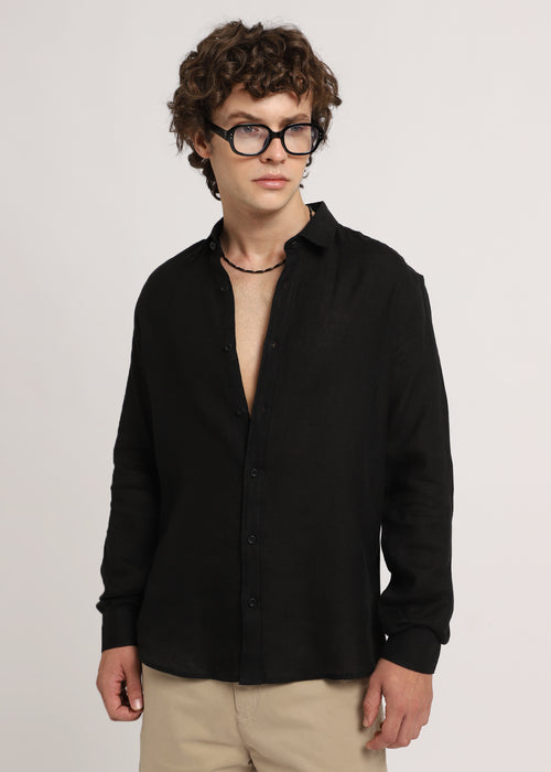 Heather Black Linen Shirt