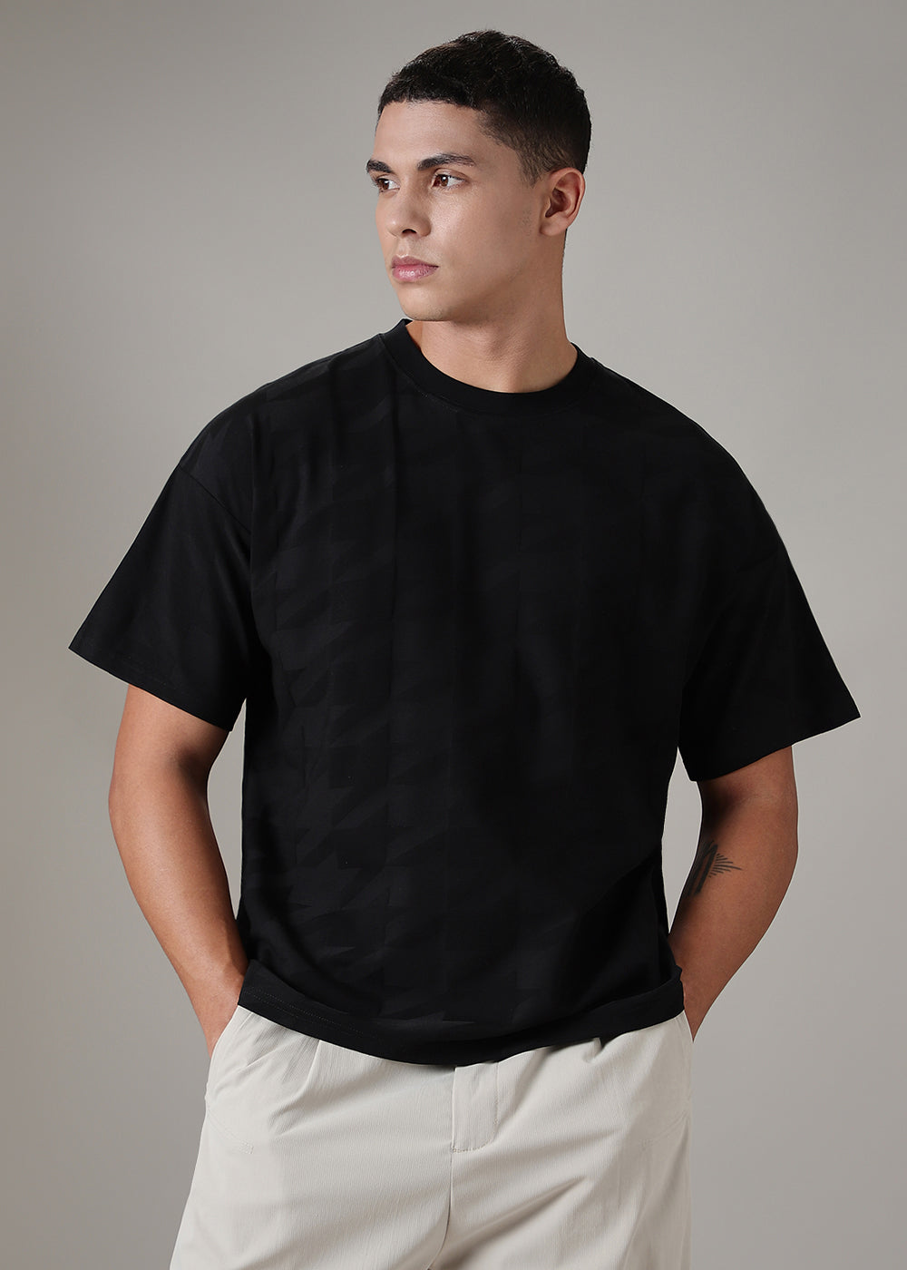 Herringbone Pattern Black Oversized T-shirt