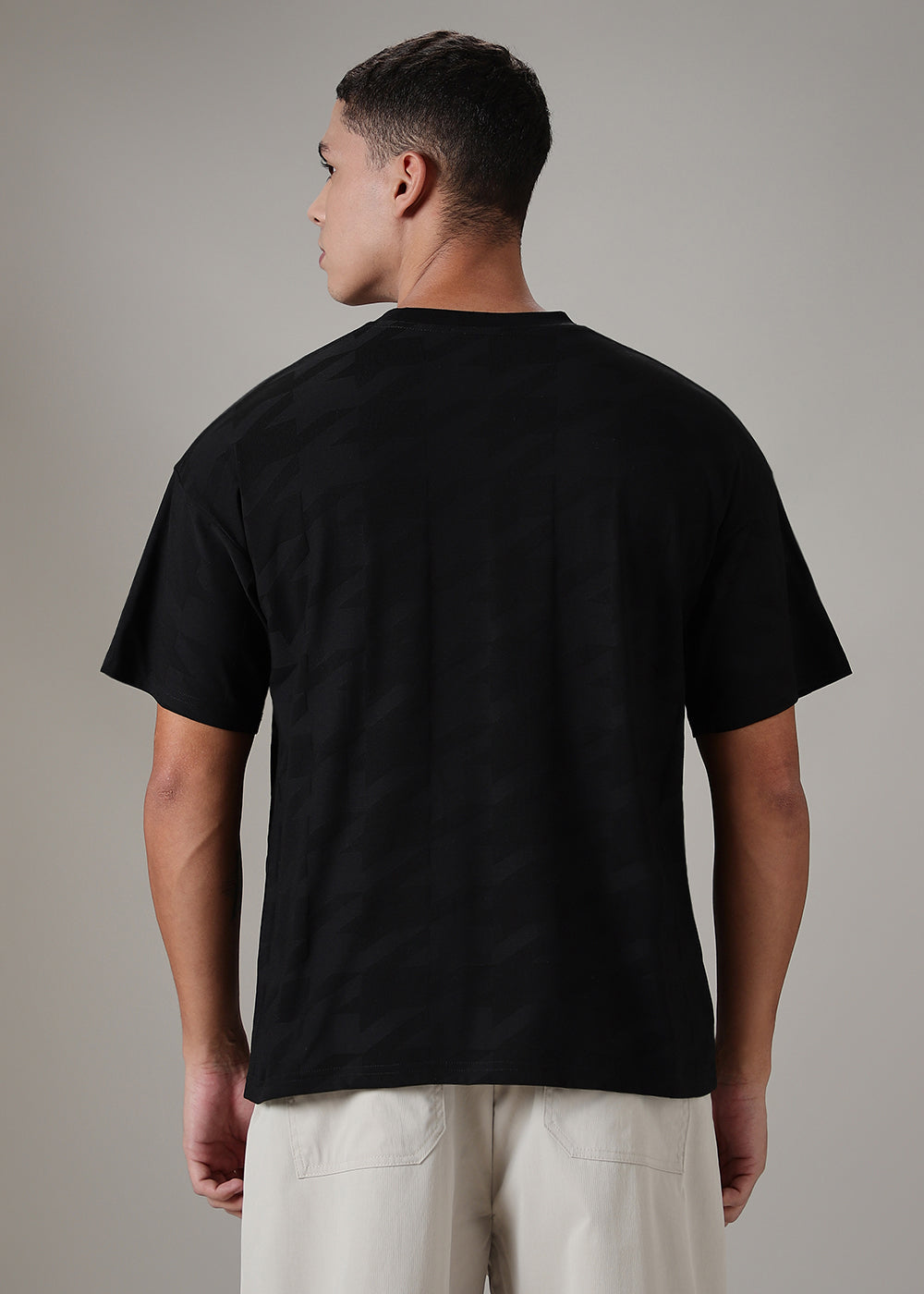 Herringbone Pattern Black Oversized T-shirt