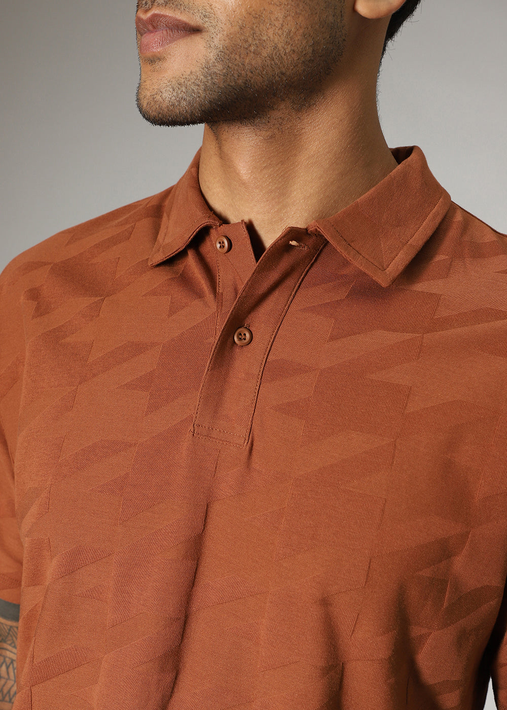 Herringbone Pattern Brown Polo T-shirt