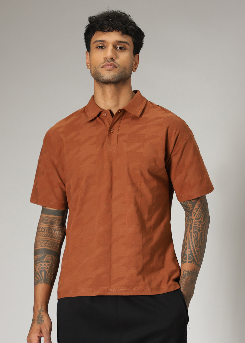 Herringbone Pattern Brown Polo T-shirt