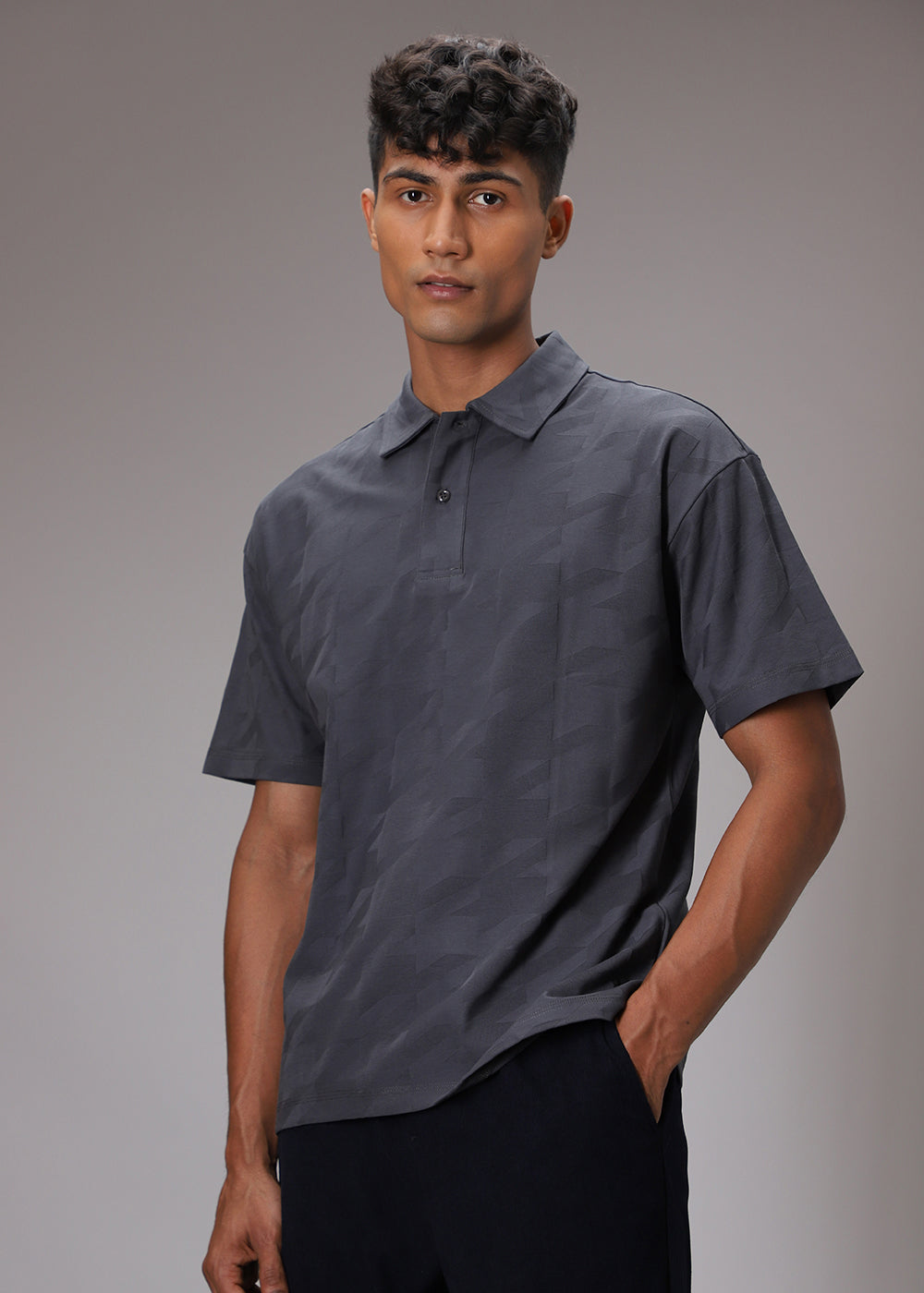 Herringbone Pattern Grey Polo T-shirt