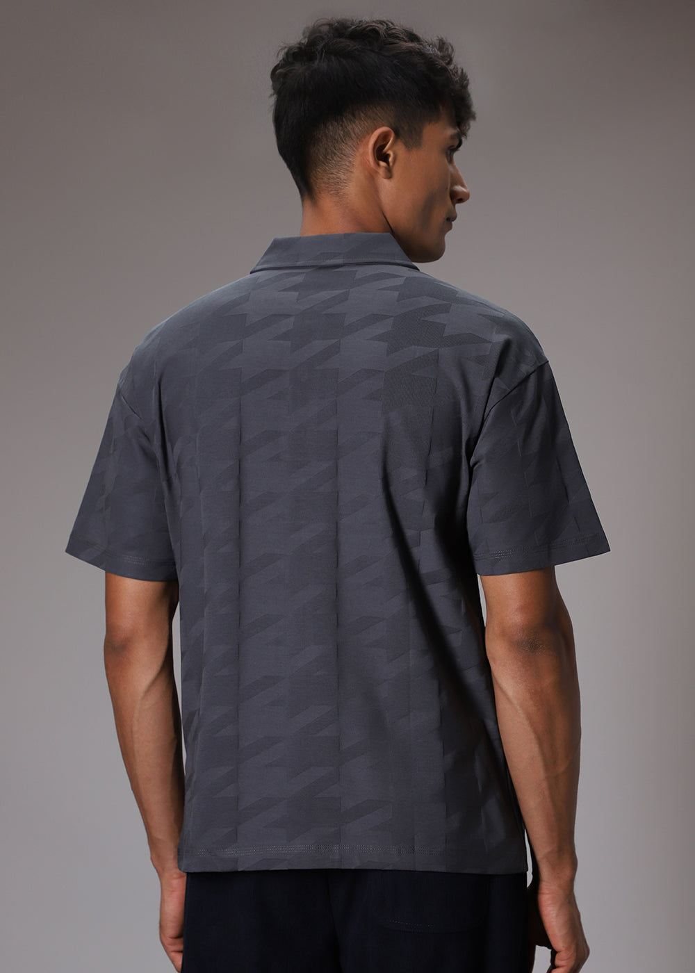 Herringbone Pattern Grey Polo T-shirt