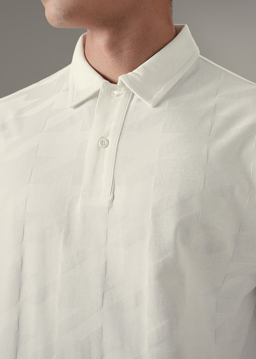 Herringbone Pattern White Polo T-shirt