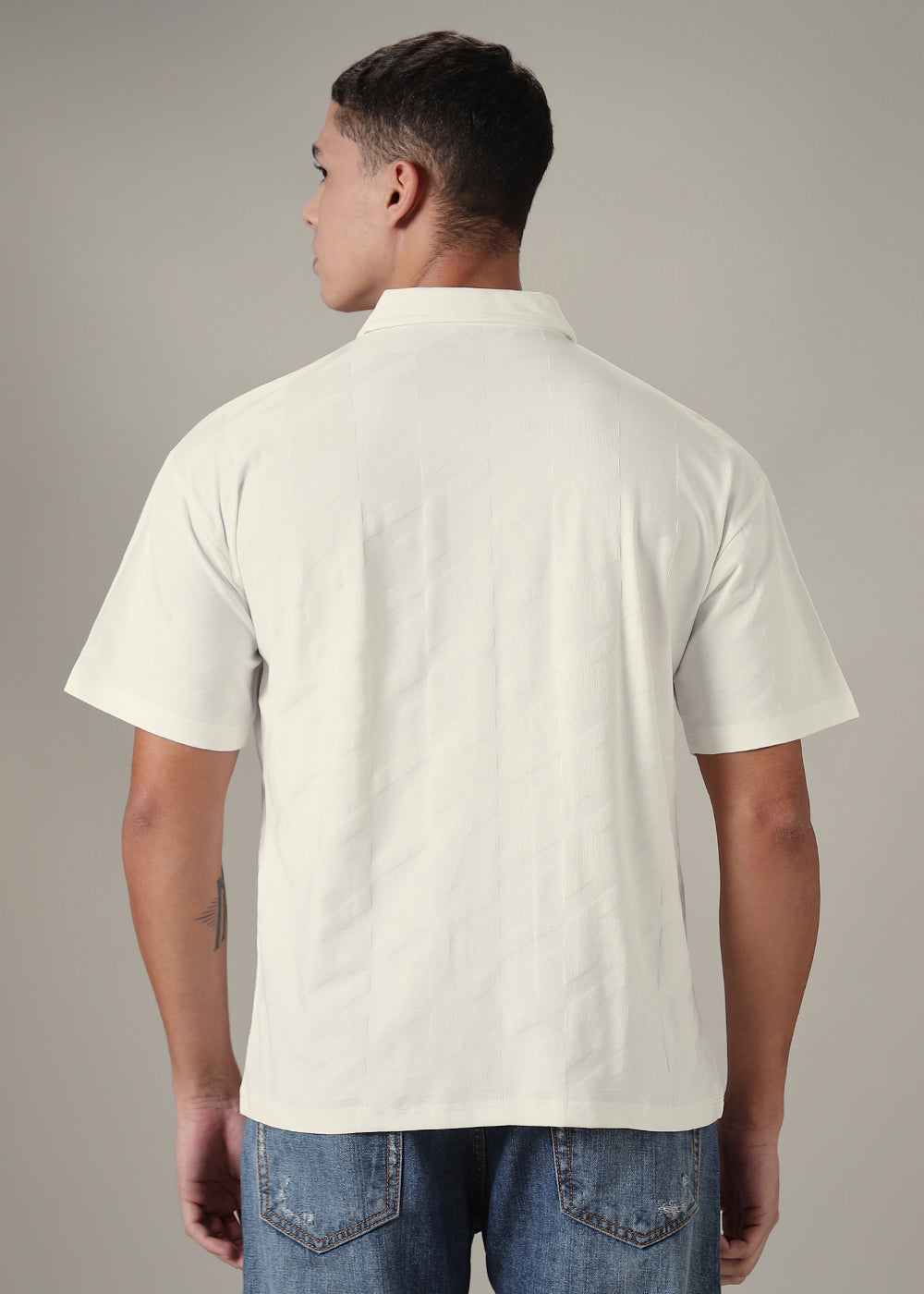 Herringbone Pattern White Polo T-shirt