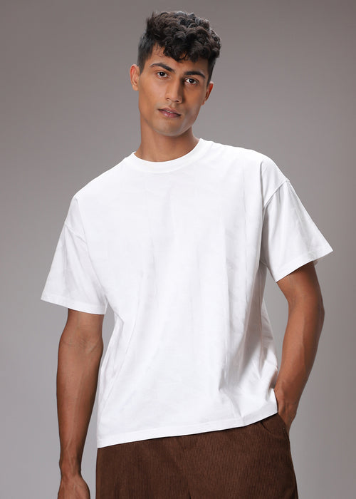 Herringbone Pattern Oversized White T-Shirt