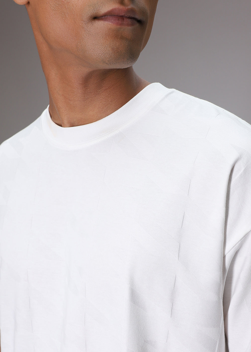 Herringbone Pattern Oversized White T-Shirt