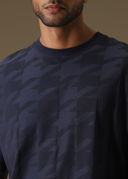 Herringbone Pattern Blue Oversized T-Shirt