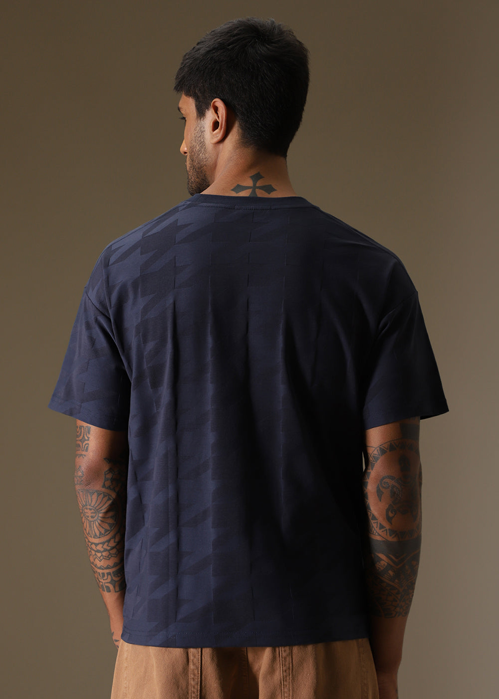 Herringbone Pattern Blue Oversized T-Shirt