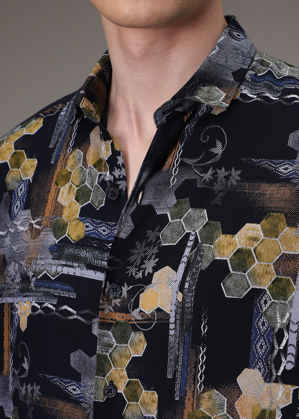 Hexa Print Feather Shirt