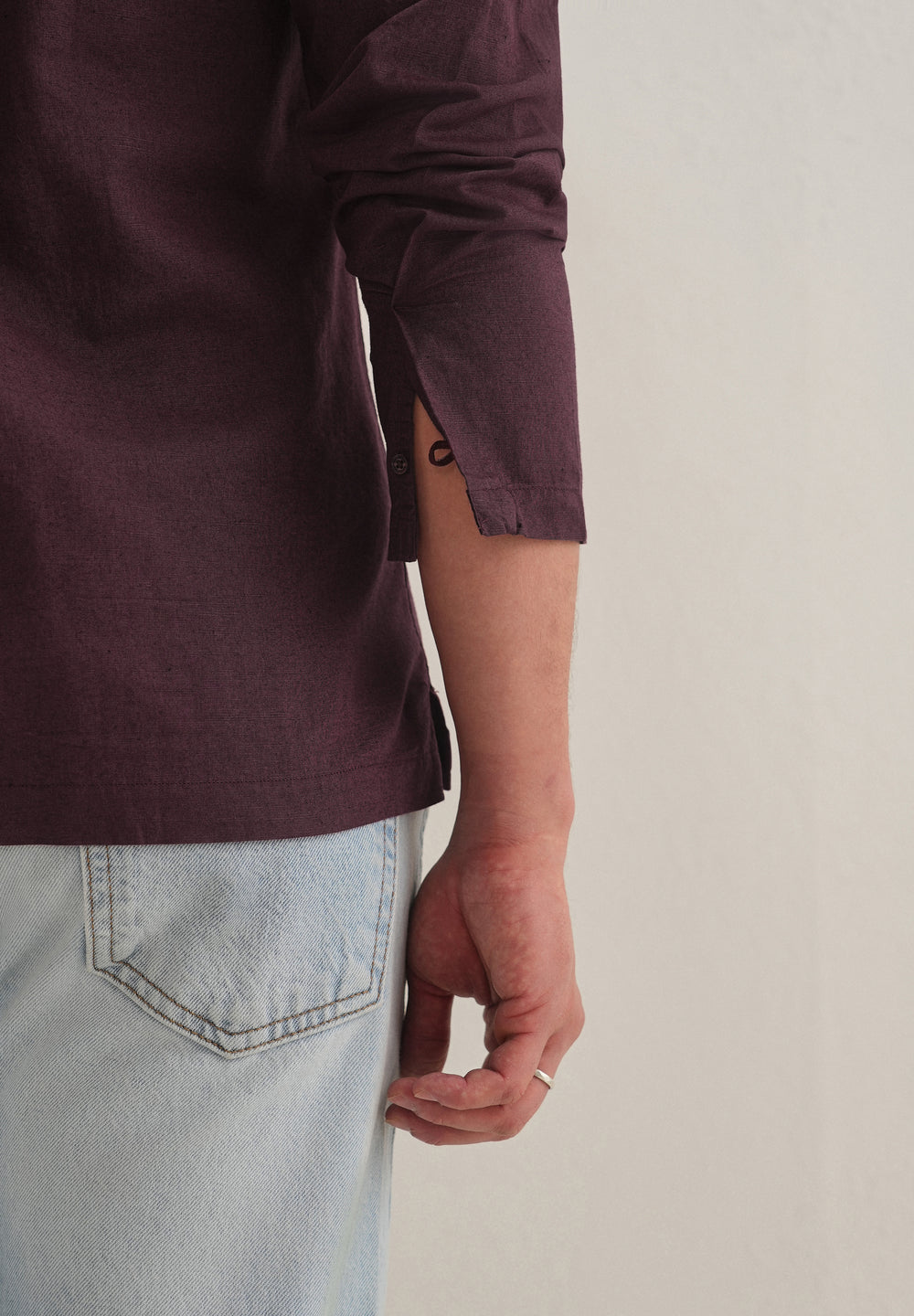 Burgundy Hidden Sleeve Placket Cotton Linen Shirt