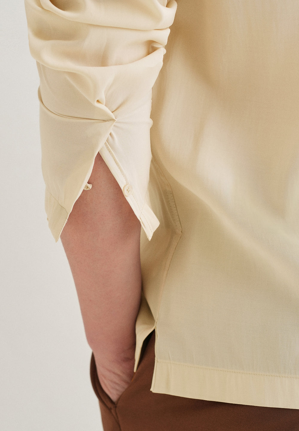 Beige Loop Button-Down Plain Shirt