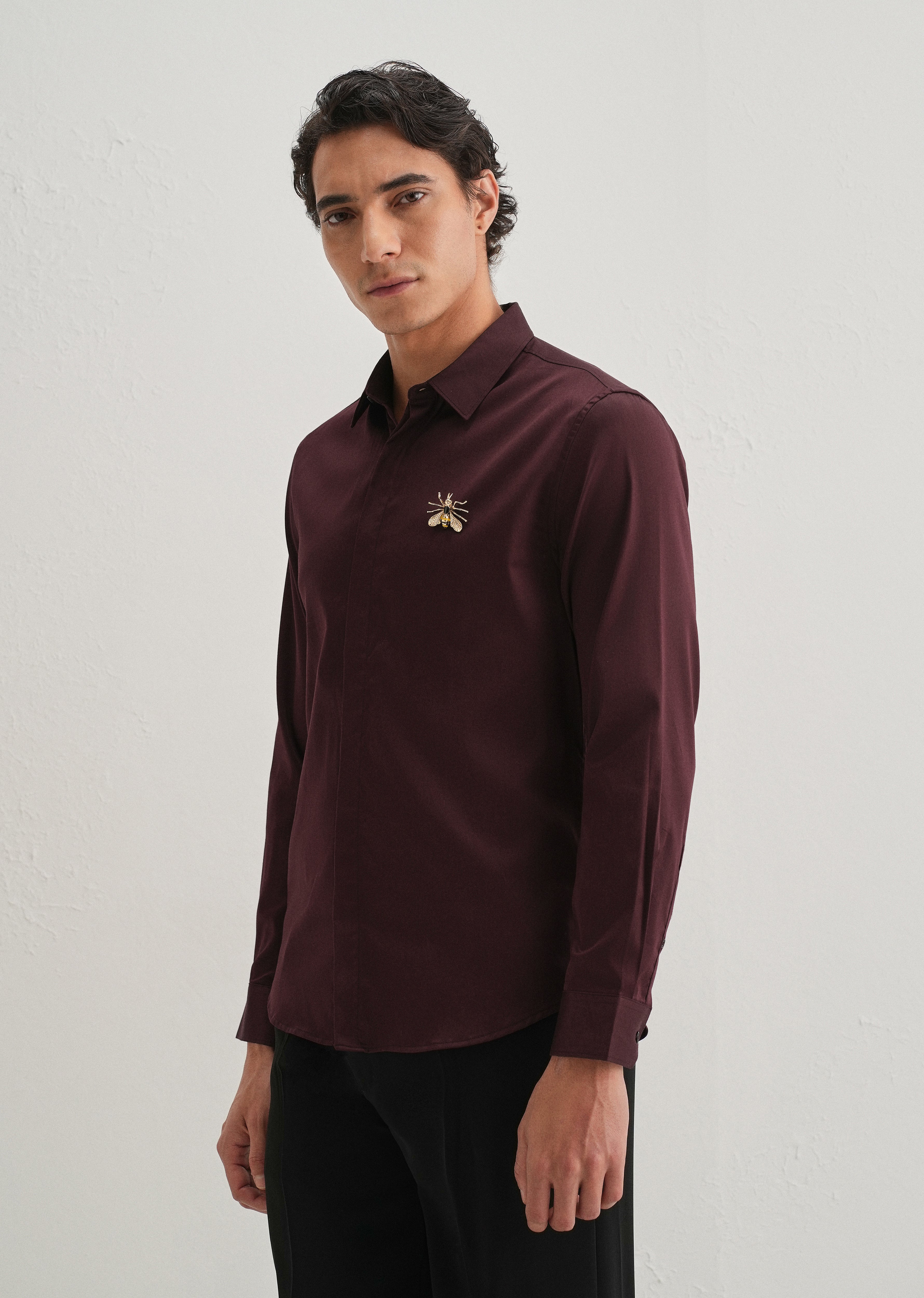 Honey Bee Brooch Wine Designer Shirt