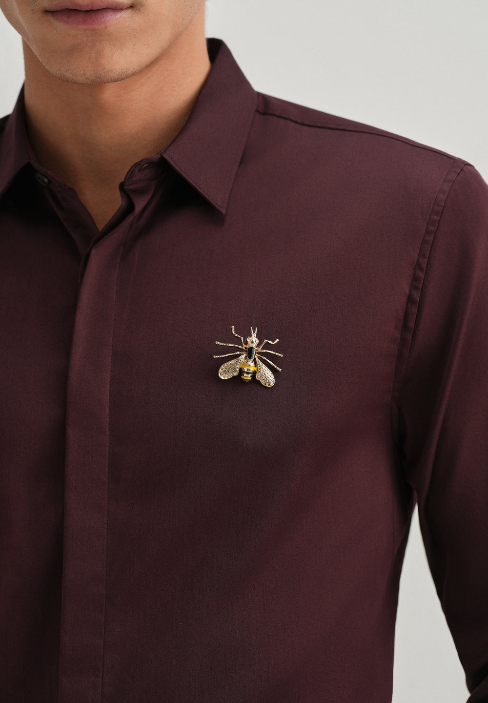 Honey Bee Brooch Wine Designer Shirt