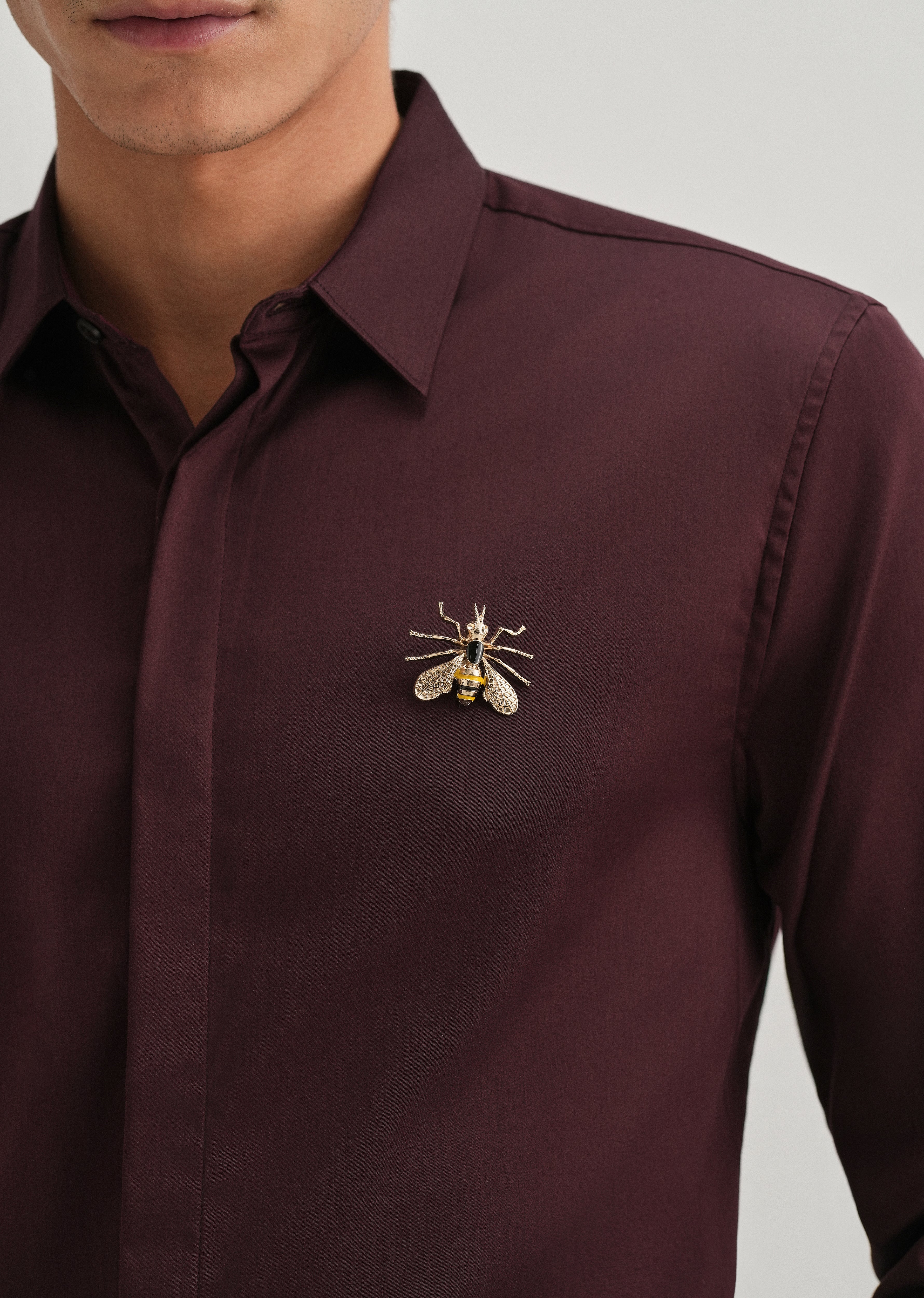 Honey Bee Brooch Wine Designer Shirt
