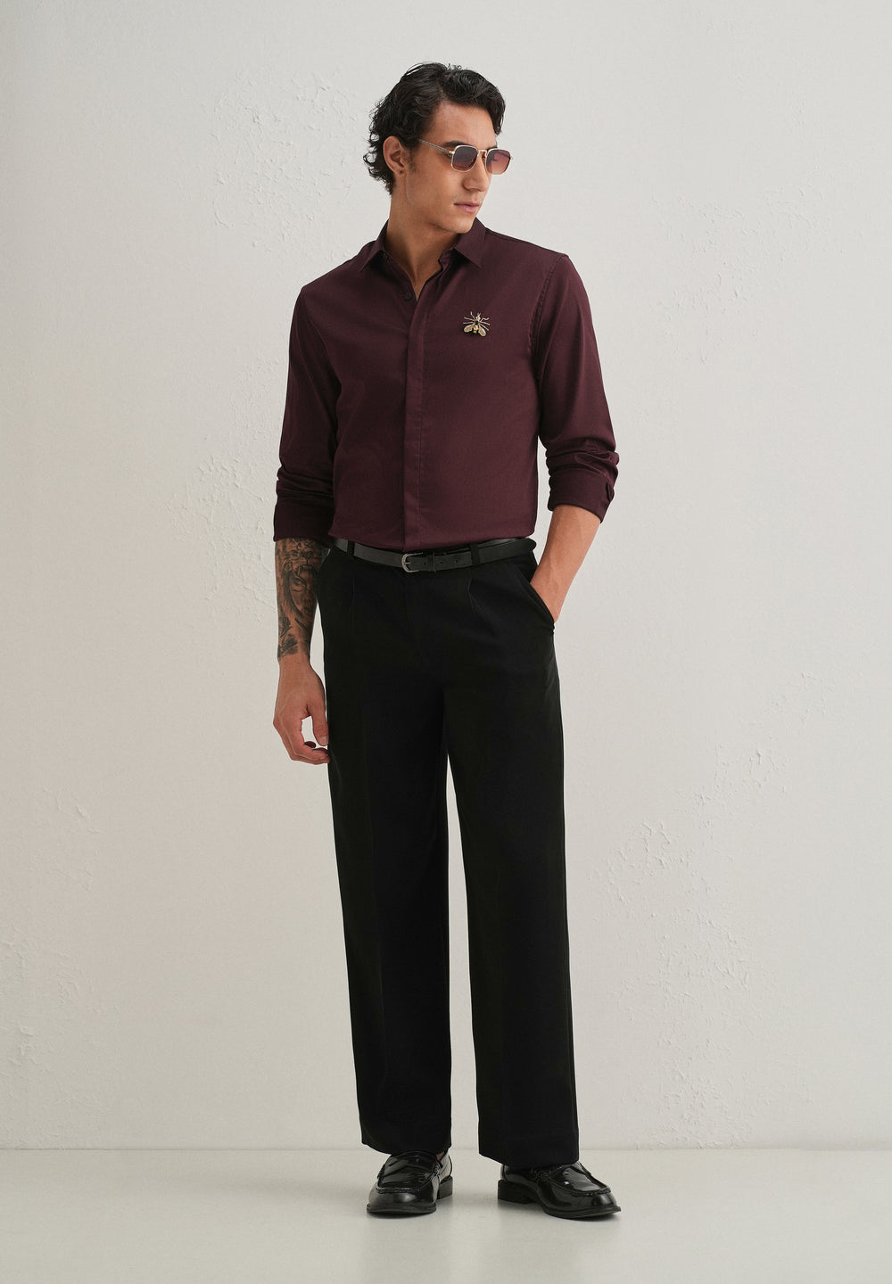 Honey Bee Brooch Wine Designer Shirt