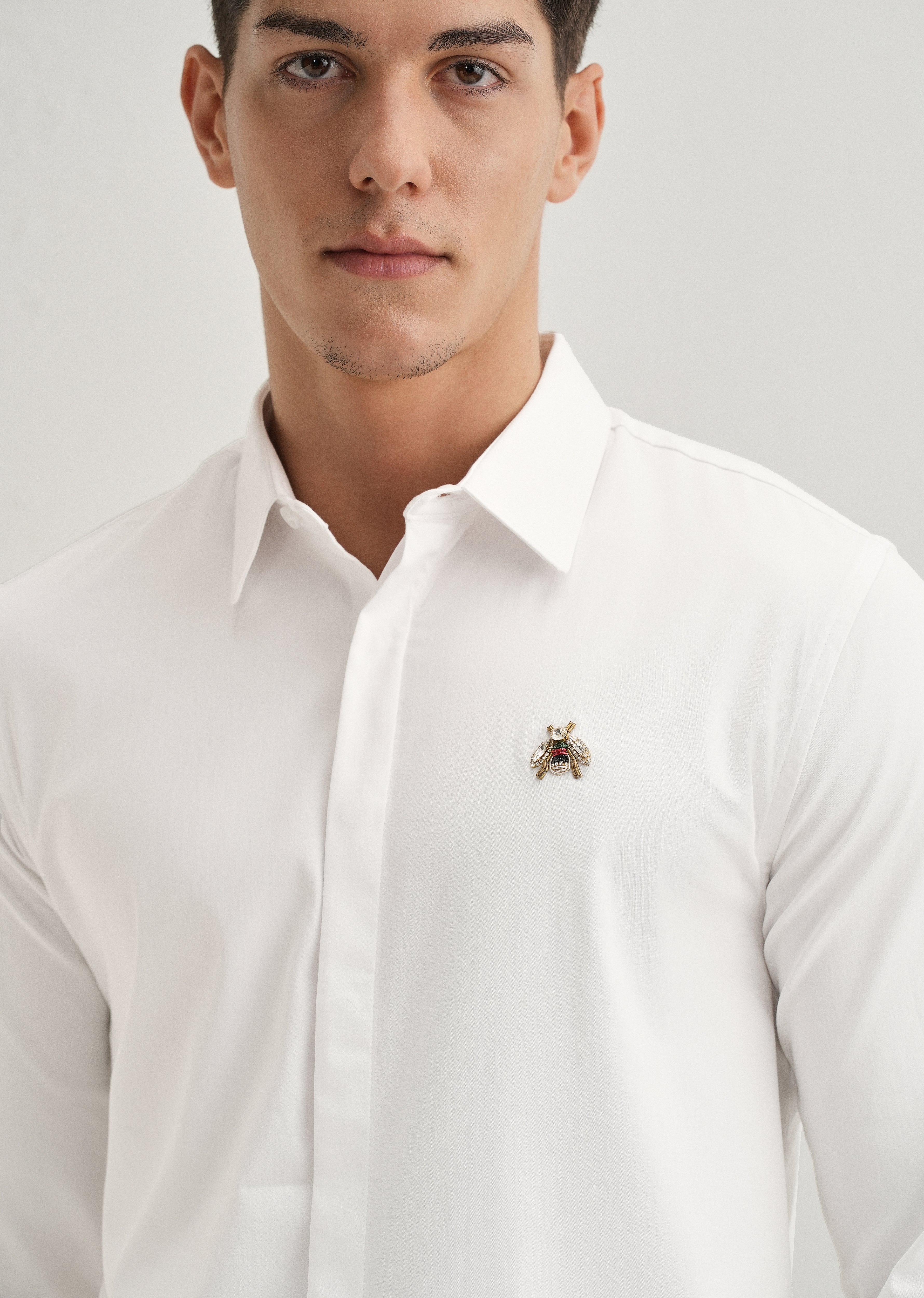 Honey Bee Embellished White Designer Shirt